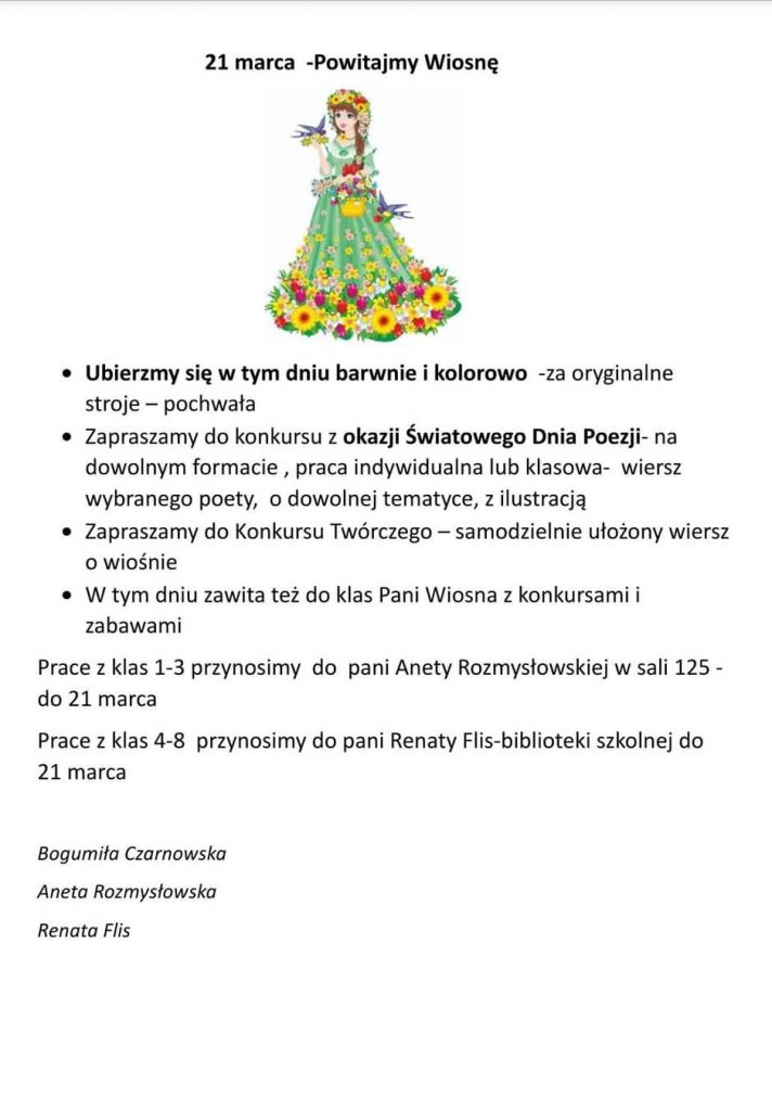informacja o powitaniu wiosny