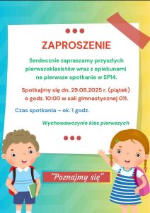 Zaproszenie na spotkanie adaptacyjne klas I