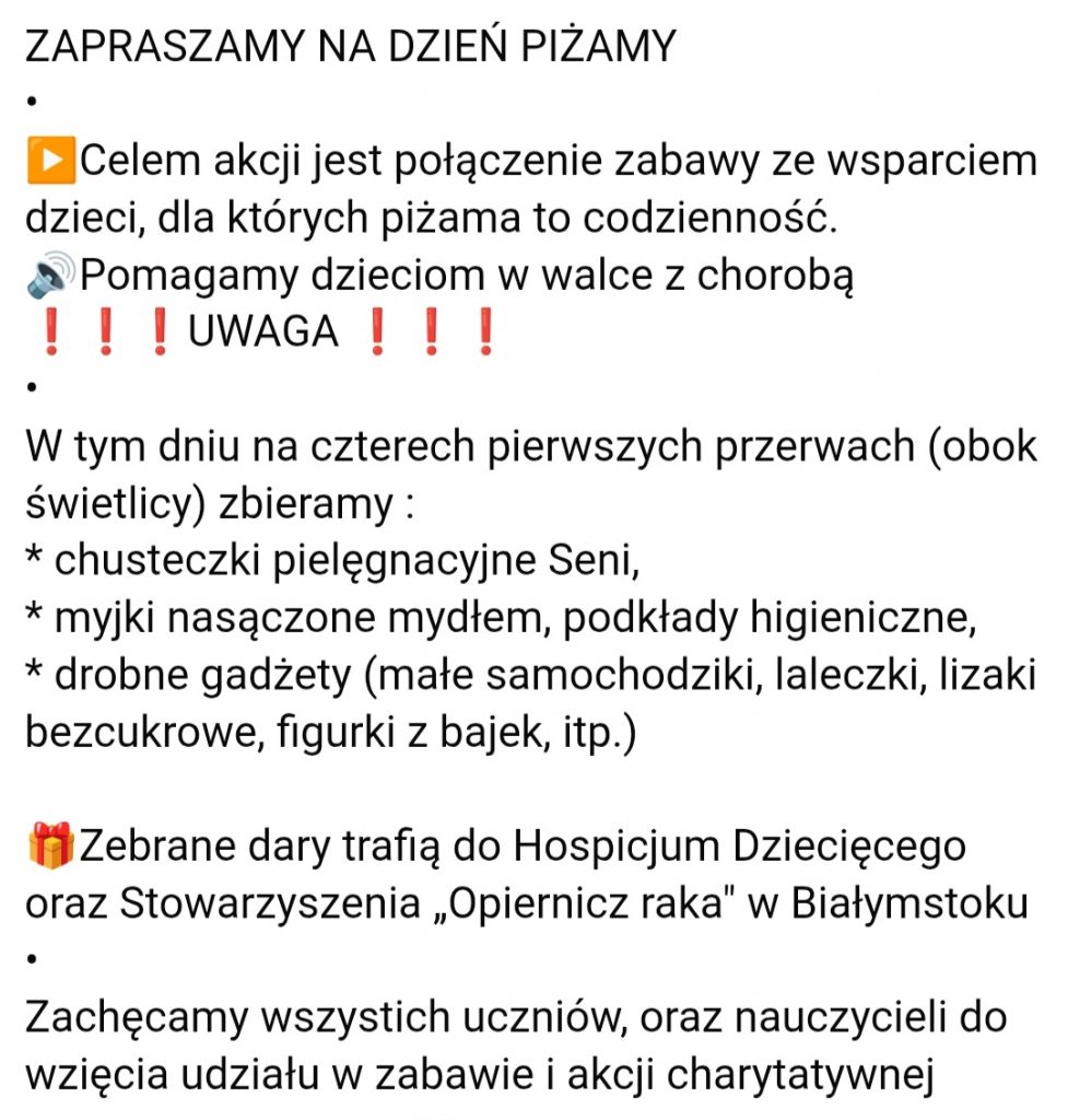 akcja Dzień piżamy