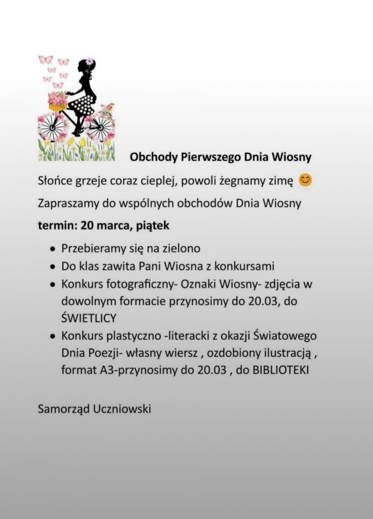 Informacja o obchodach pierwszego dnia wiosny