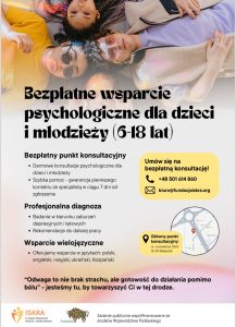 Bezpłatny Punkt Konsultacyjny i diagnoza psychologiczna dla dzieci i młodzieży – nowy projekt Fundacji ISKRA”
