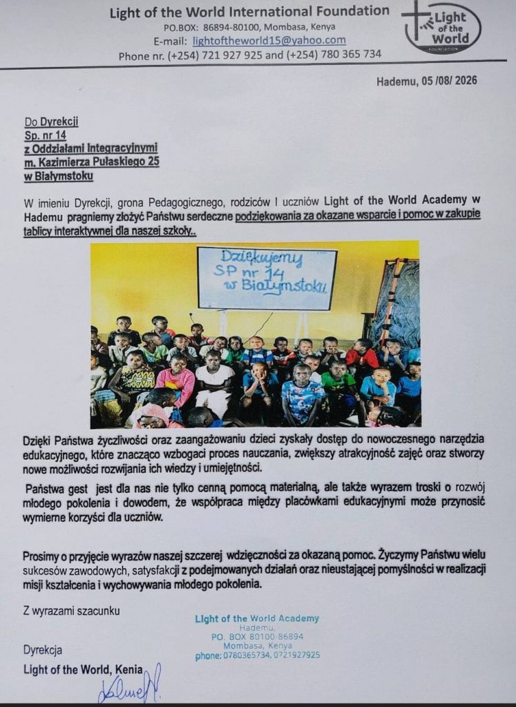 Podziękowania z Kenii